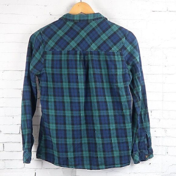 CHARLOTTE RUSSE BLUE & GREEN COTTON PLAID BUTTON DOWN LONG SLEEVE SHIRT SIZE S - Picture 7 of 9